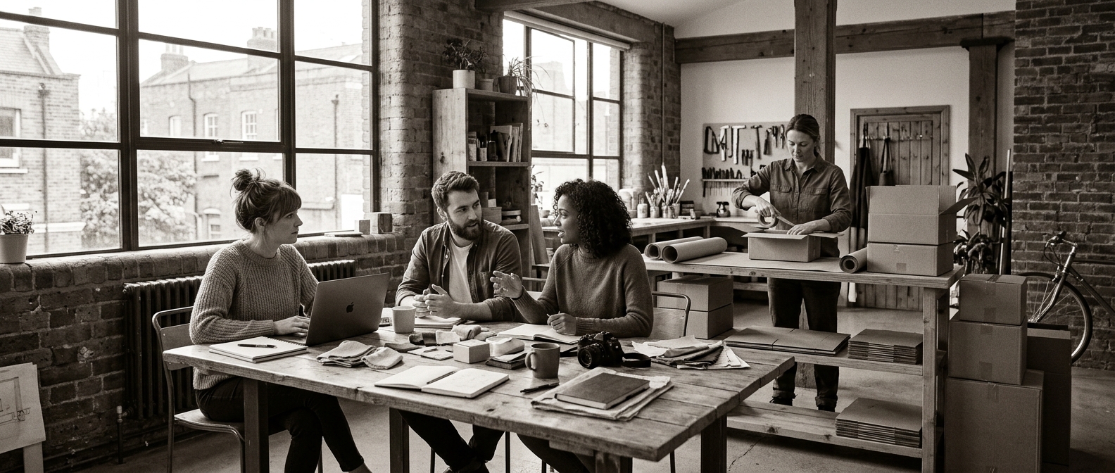 The Work Initiative team collaborating around a table